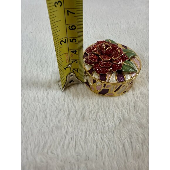 Red Peony Floral Jewelry Trinket Box Austrian Crystal Enamel Royal Gem Hinged - Picture 9 of 9